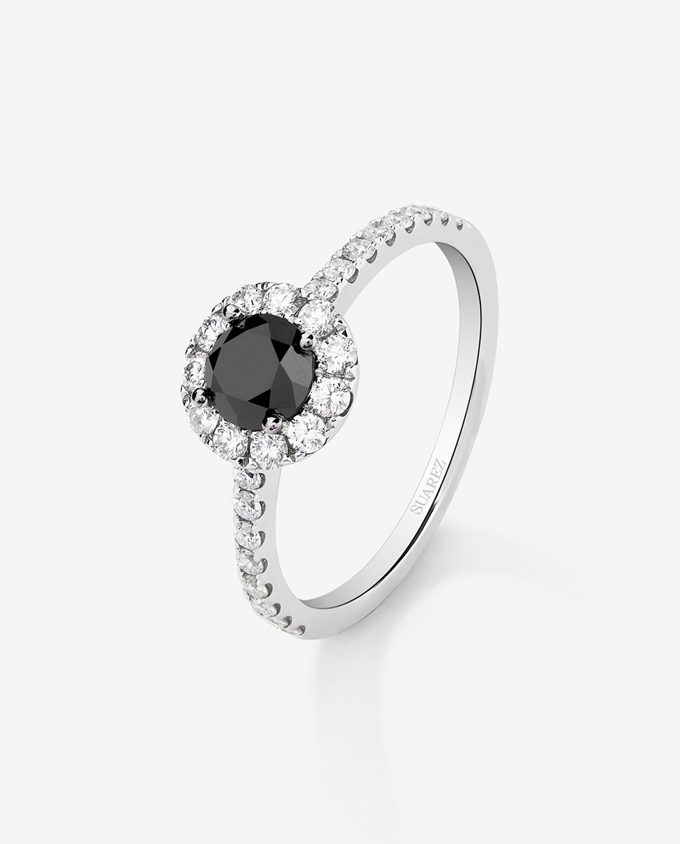 Imagen 0 de Anillo orla de oro de 18K con diamante negro y diamante blanco Negro / Blanco
