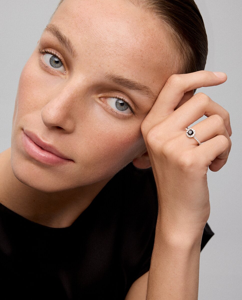 Anillo orla de oro de 18K con diamante negro y diamante blanco - SUAREZ - Negro / Blanco Negro / Blanco-2