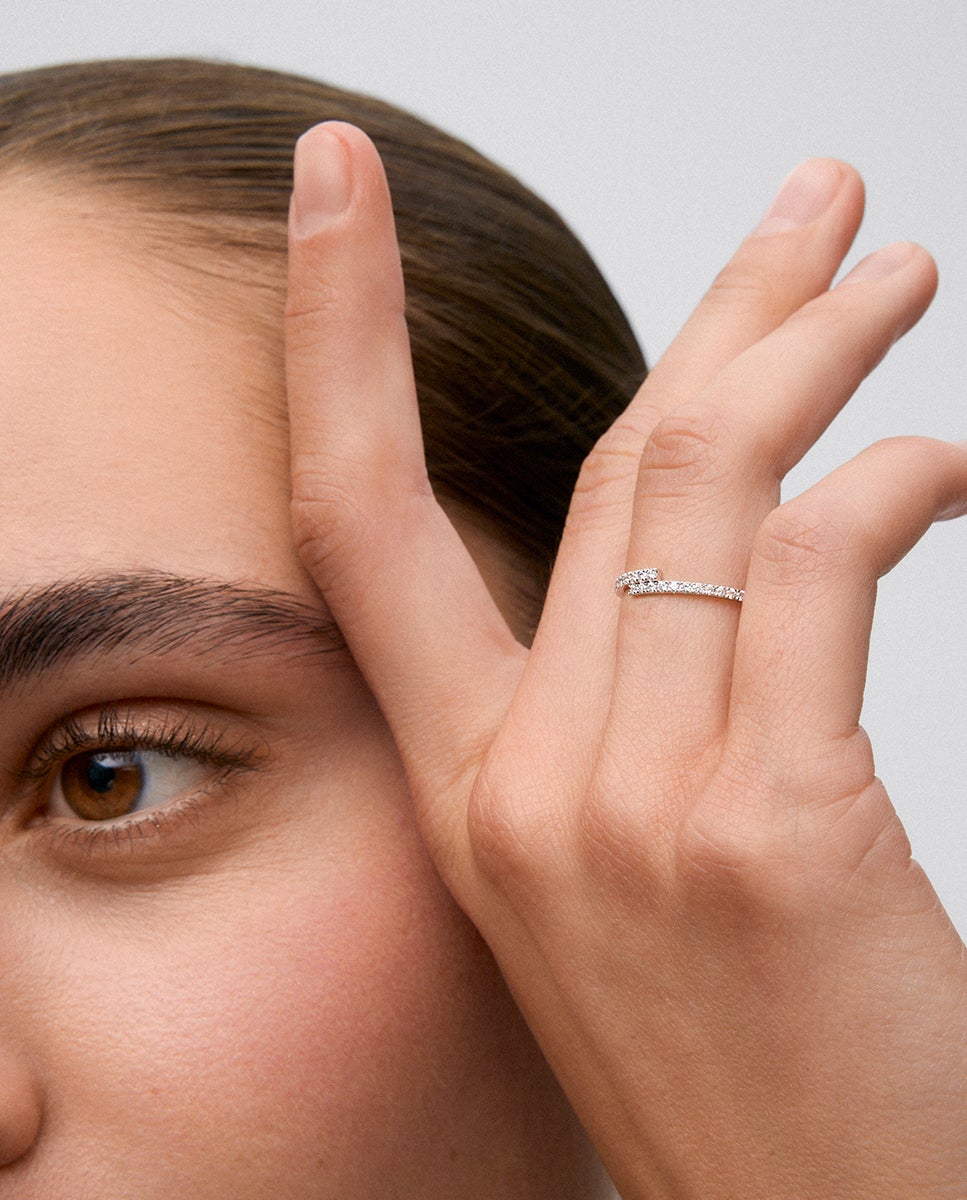 Anillo tú y yo de oro 18k con 22 diamantes en talla brillante con un total de 0,18 cts - SUAREZ - Blanco Blanco-4