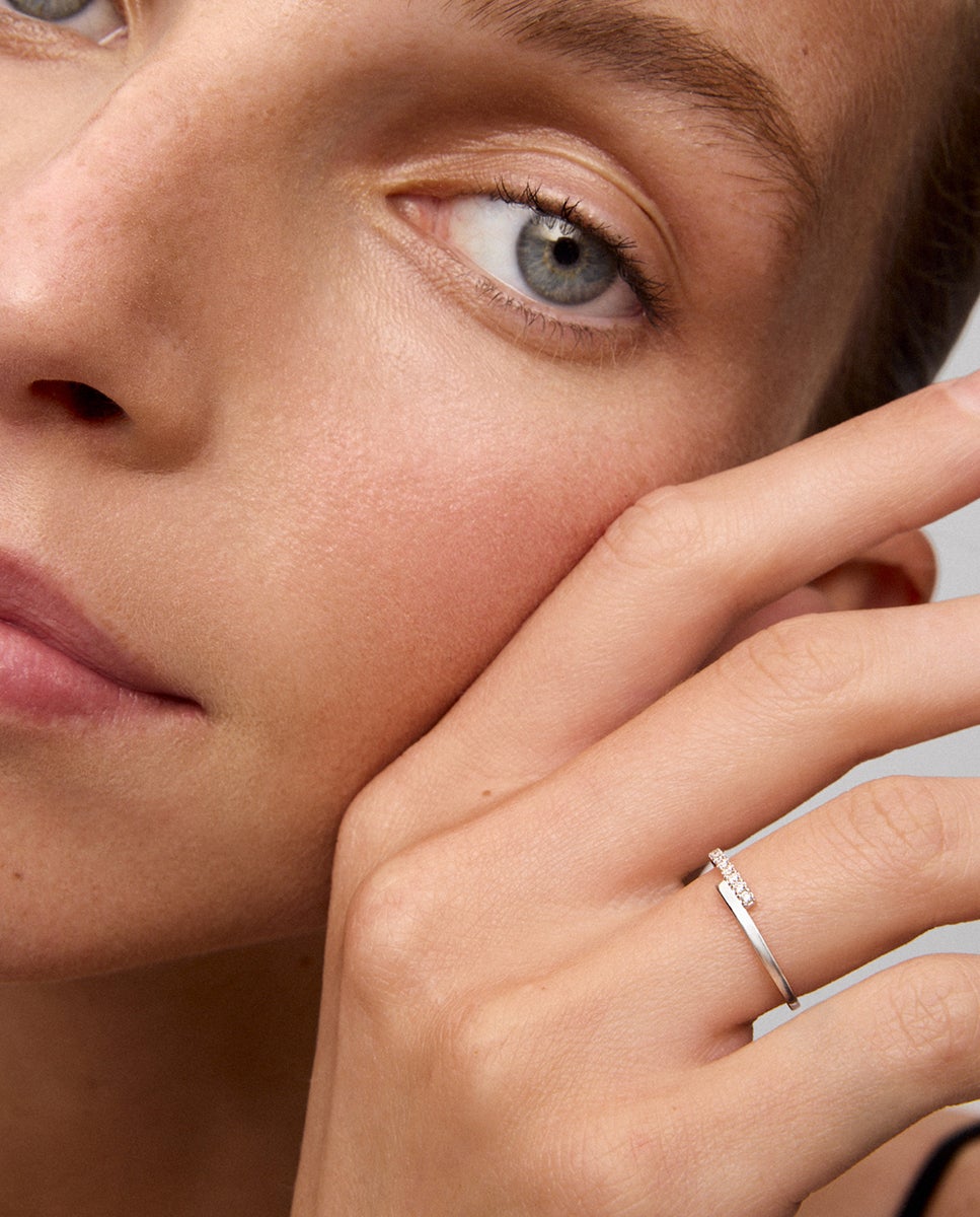 Anillo tú y yo de oro de 18k con 11 diamantes en talla brillante con un total de 0,1 cts - SUAREZ - Blanco Blanco-2