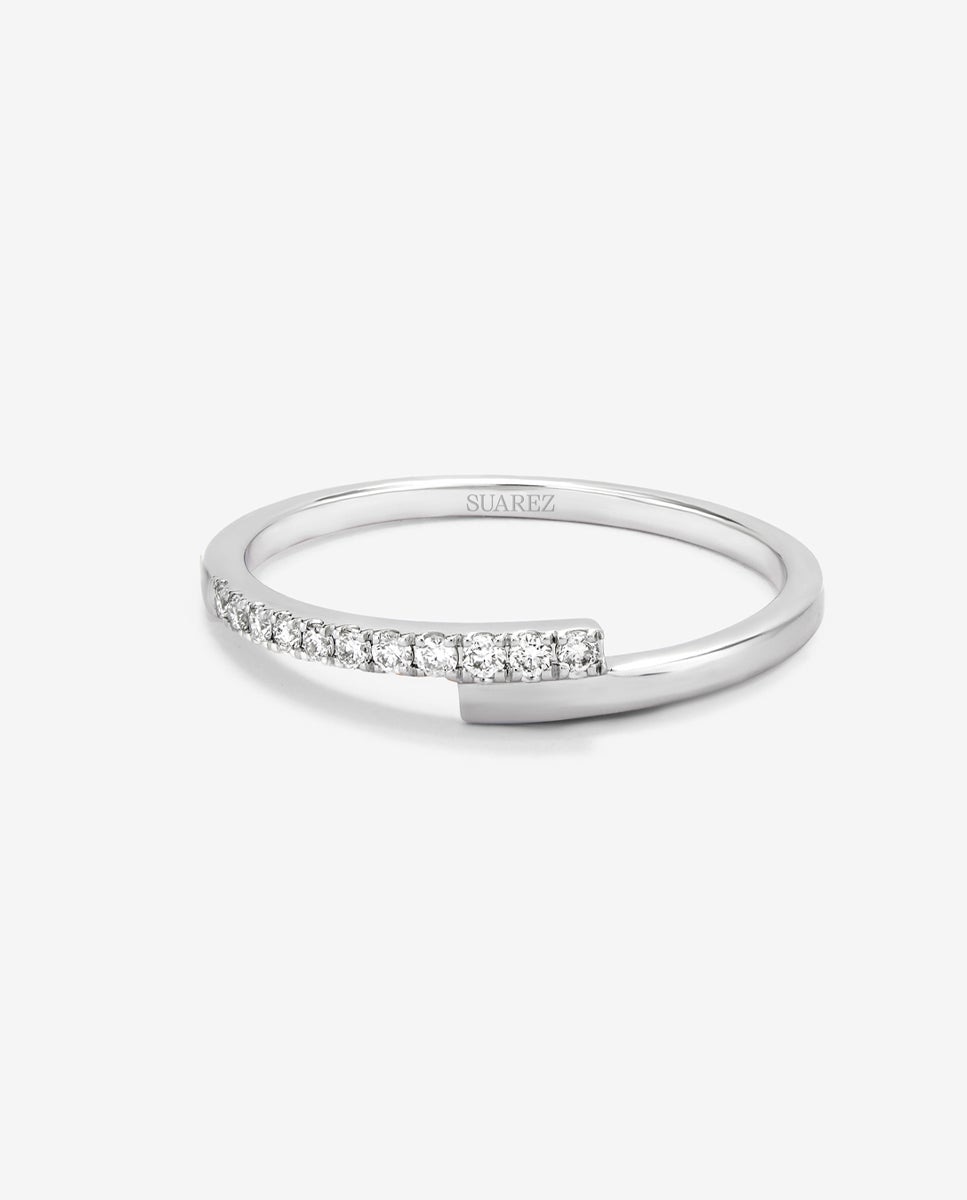 Anillo tú y yo de oro de 18k con 11 diamantes en talla brillante con un total de 0,1 cts - SUAREZ - Blanco Blanco-3