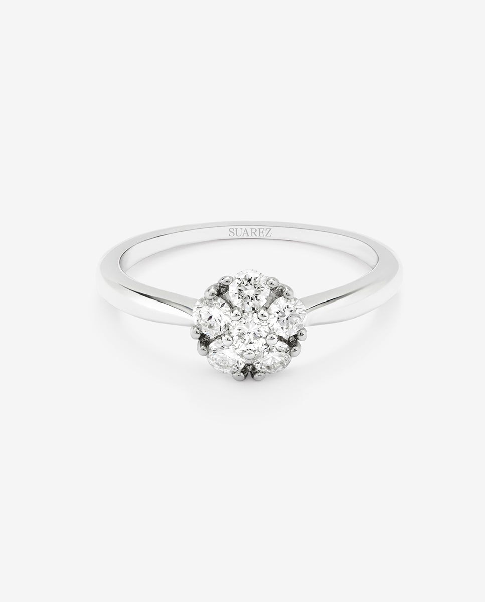 Anillo de oro de 18k con orla de 6 diamantes en talla brillante con un total de 0,4 cts - SUAREZ - Blanco Blanco-3