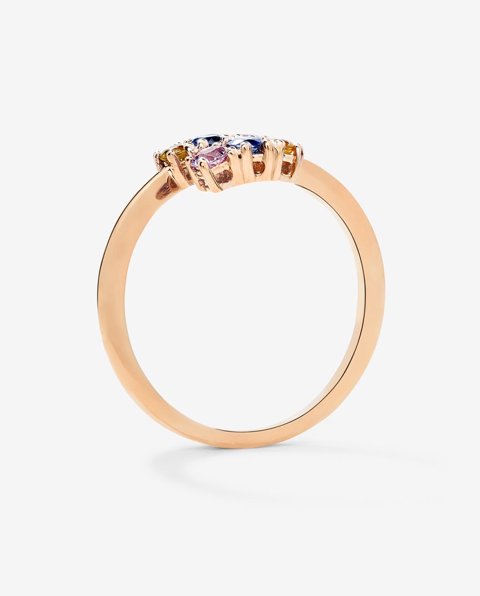 Anillo tú y yo de oro rosa de 18k con 6 zafiros multicolor con un total de 0,49 cts - SUAREZ - Azul Azul-5