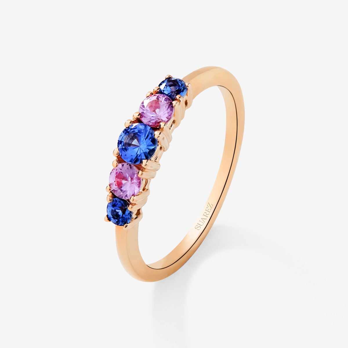 Imagen 0 de Anillo cinquillo de oro rosa de 18k con 5 zafiros rosas y azules en talla brillante con un total de 0,52 cts Azul