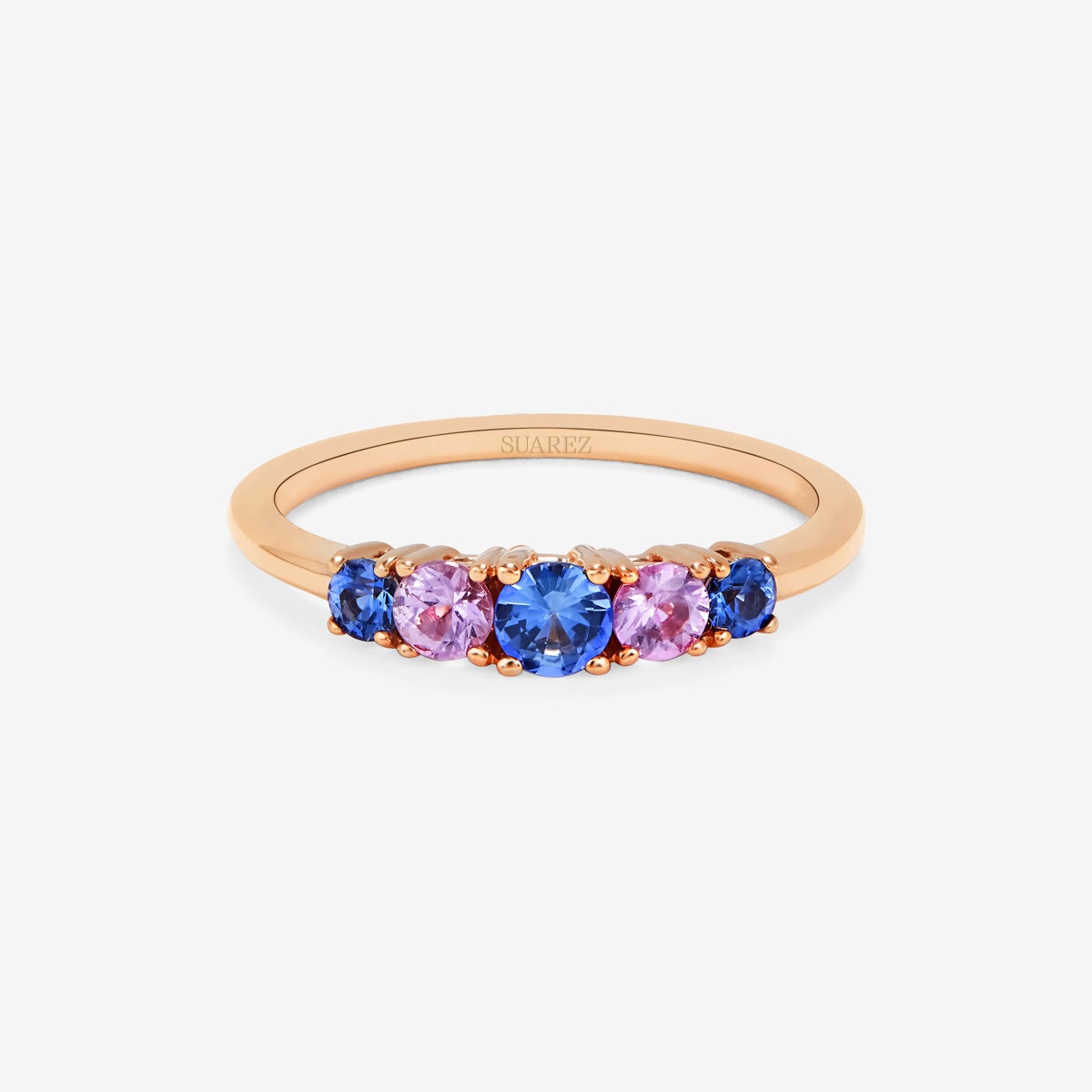 Anillo cinquillo de oro rosa de 18k con 5 zafiros rosas y azules en talla brillante con un total de 0,52 cts - SUAREZ - Azul Azul-3