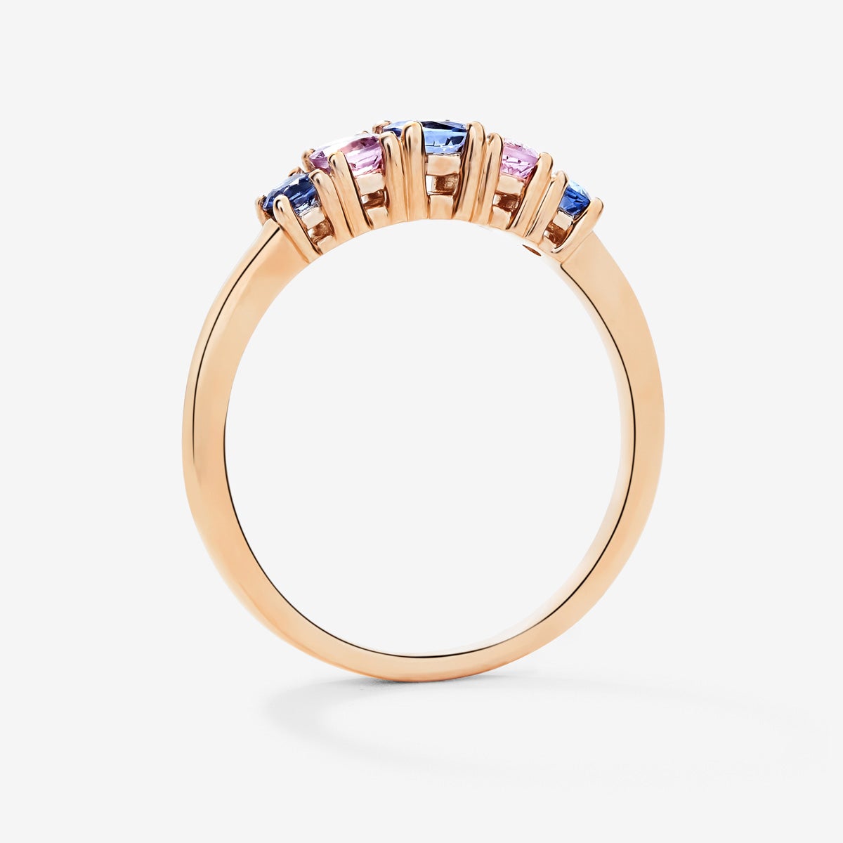 Anillo cinquillo de oro rosa de 18k con 5 zafiros rosas y azules en talla brillante con un total de 0,52 cts - SUAREZ - Azul Azul-5