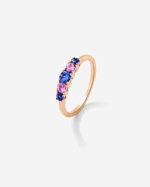 Imagen 0 de Anillo Frida cinquillo de oro rosa y zafiros multicolor