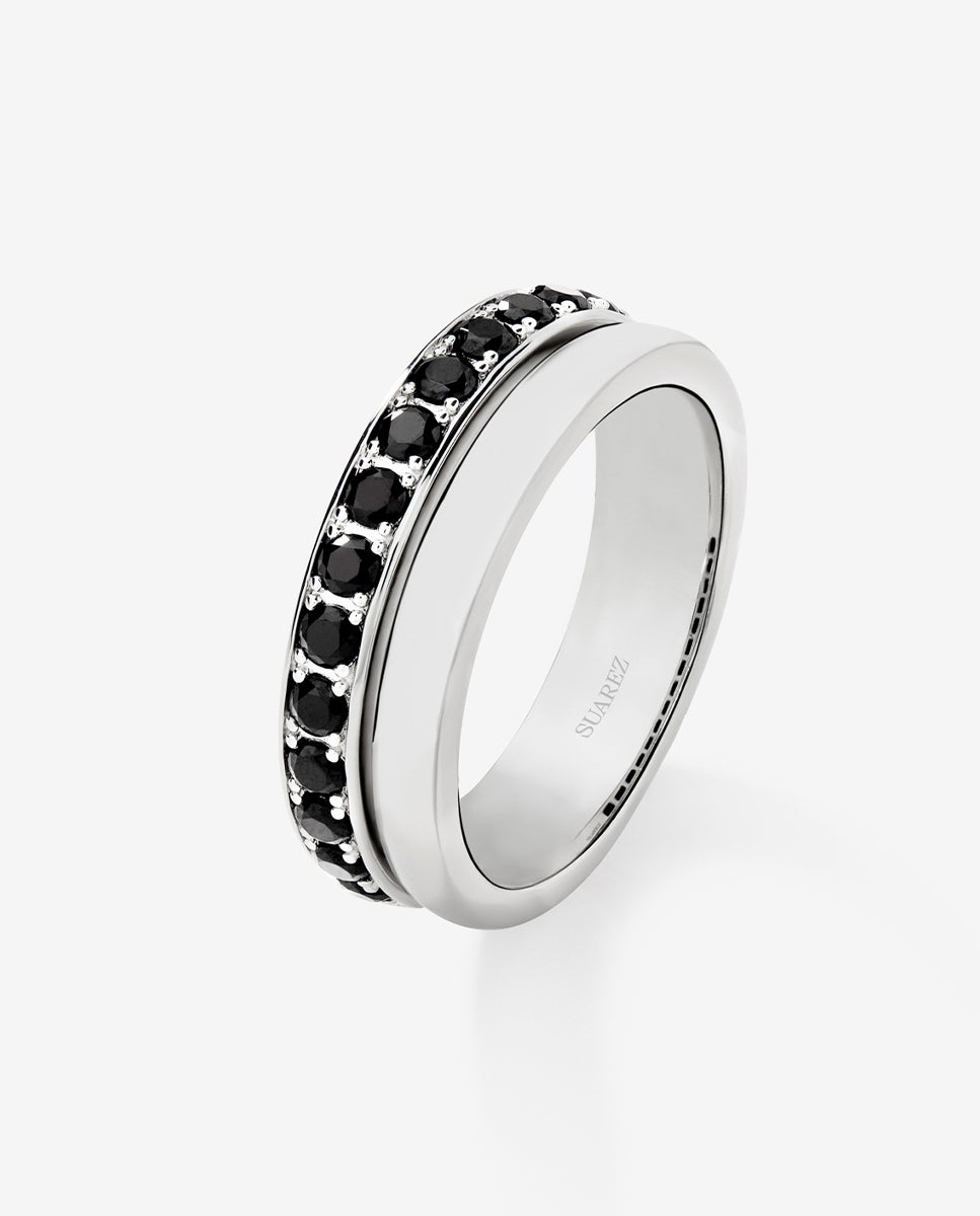 Imagen 0 de Anillo de plata 925 con 15 espinelas en talla brillante Blanco / Negro