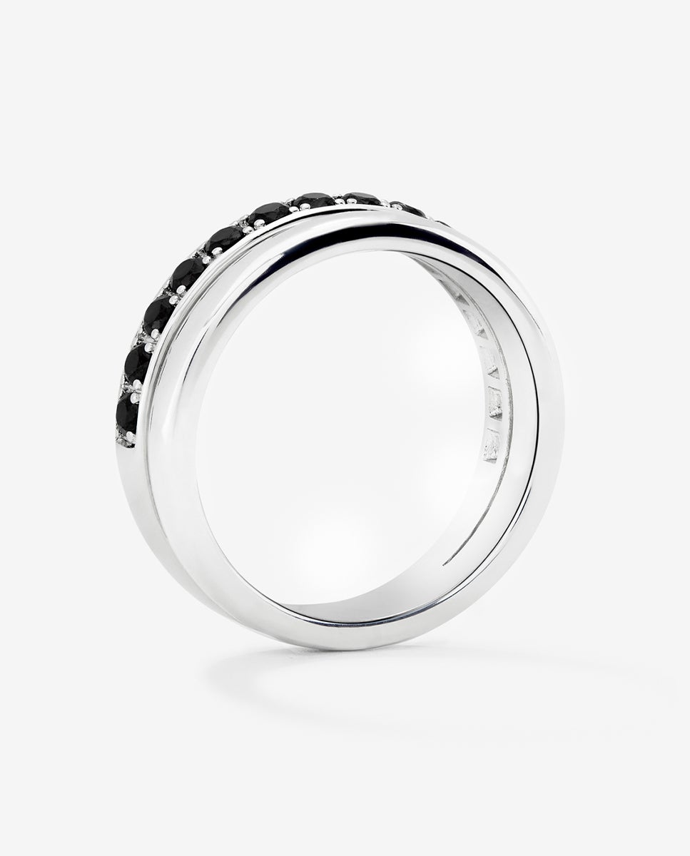 Anillo de plata 925 con 15 espinelas en talla brillante - SUAREZ - Blanco / Negro Blanco / Negro-3