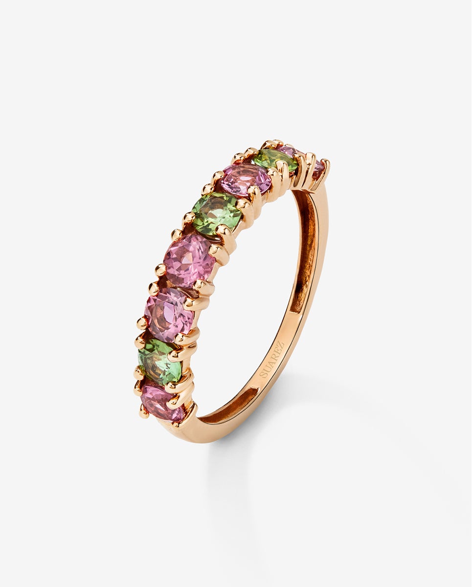 Imagen 0 de Anillo de oro rosa de 18k con 8 turmalinas multicolor en talla brillante Blanco