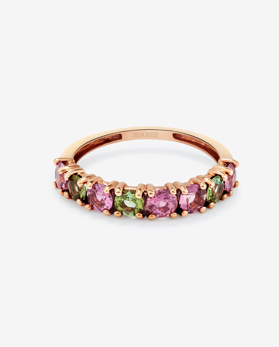 Anillo de oro rosa de 18k con 8 turmalinas multicolor en talla brillante - SUAREZ - Blanco Blanco-3