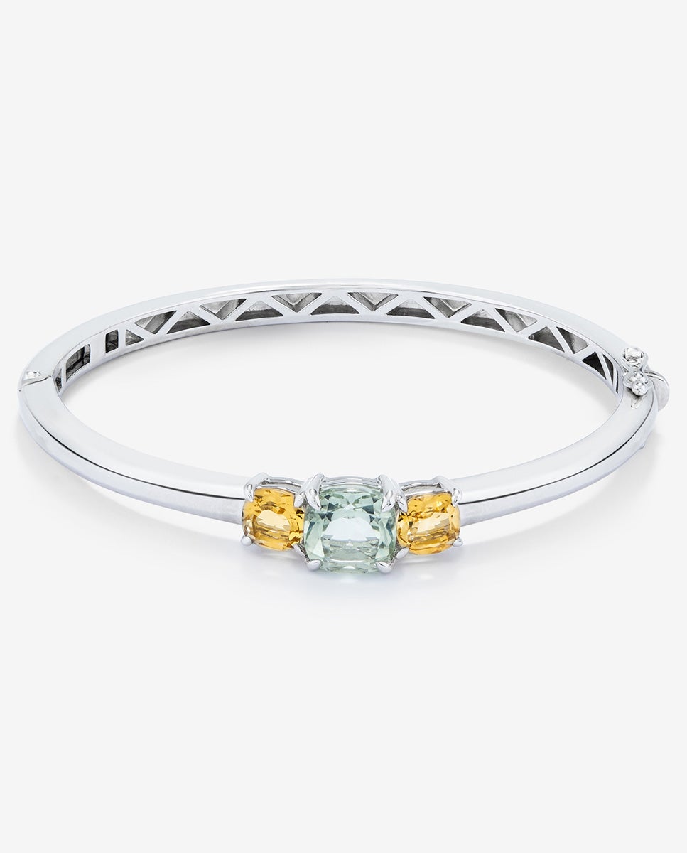 Imagen 0 de Pulsera de plata 925 con amatista verde en talla cushion Blanco