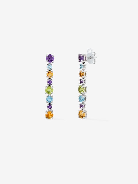 Imagen 0 de Pendientes largos de plata con gemas multicolor