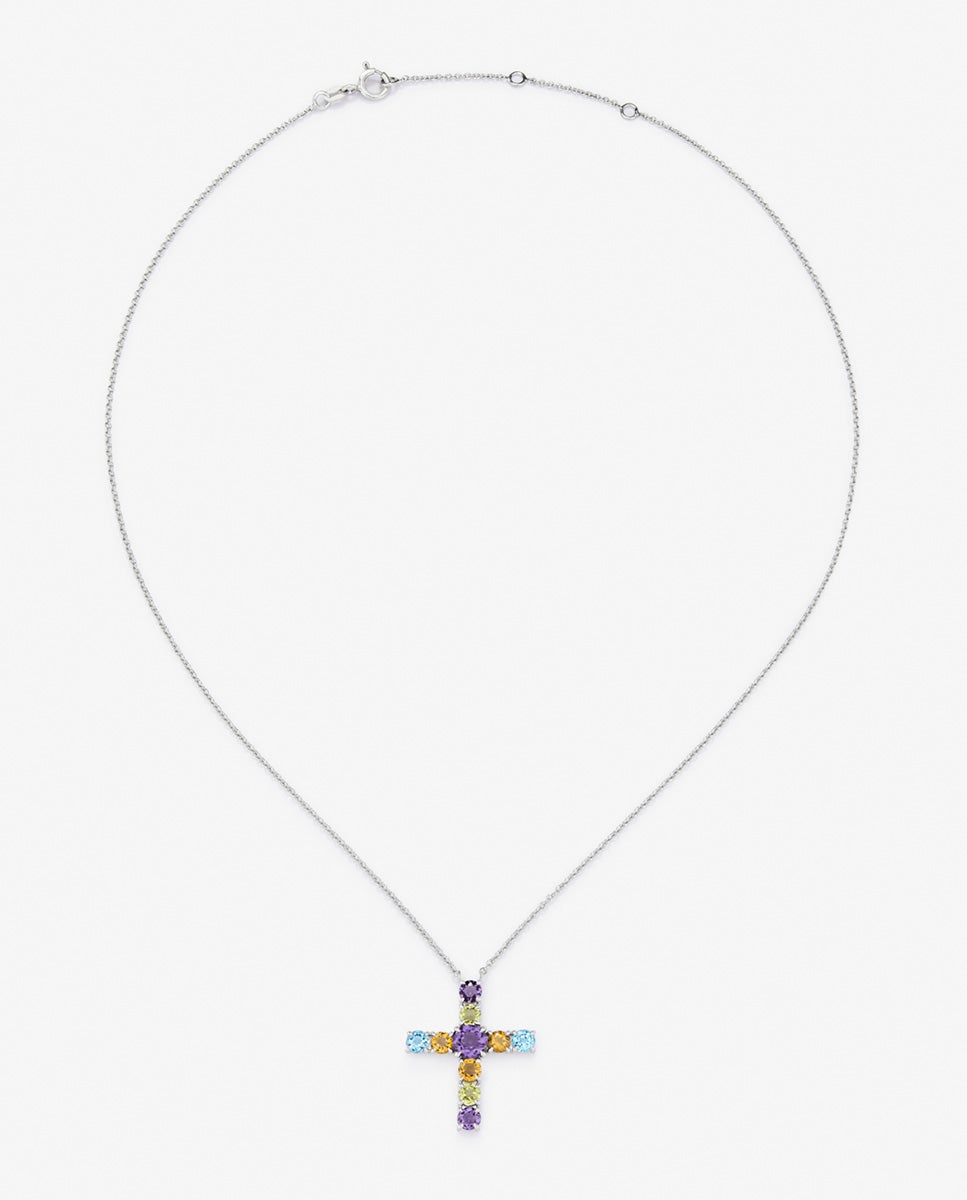 Imagen 1 de Colgante con cruz de plata 925 con gemas multicolor Blanco