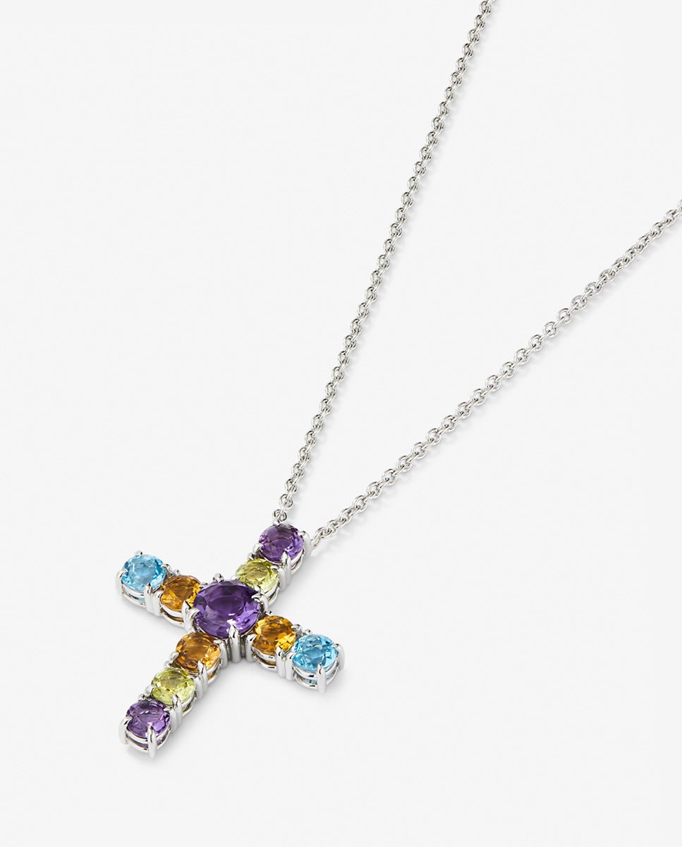 Imagen 3 de Colgante con cruz de plata 925 con gemas multicolor - SUAREZ - Blanco Blanco