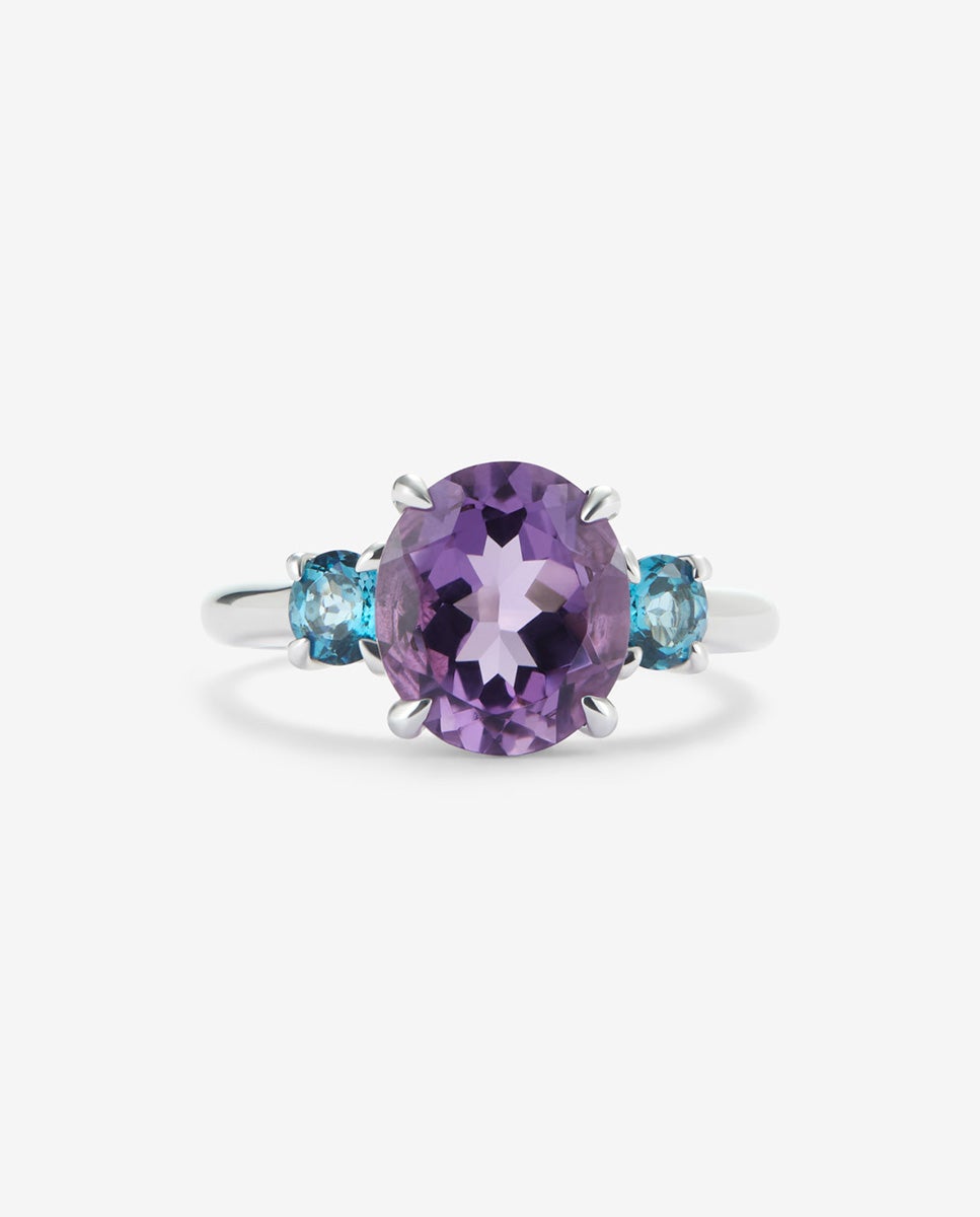Anillo de plata 925 con amatista morada y topacio azul london - SUAREZ - Blanco Blanco-2