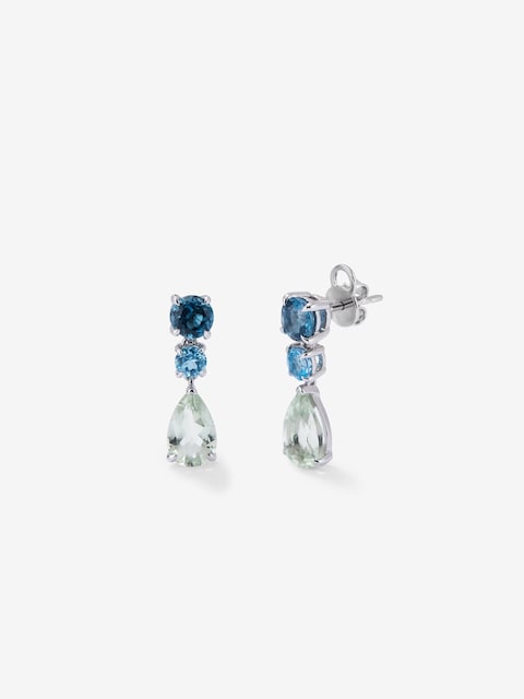 Imagen 0 de Pendientes largos de plata con topacios y amatista verde