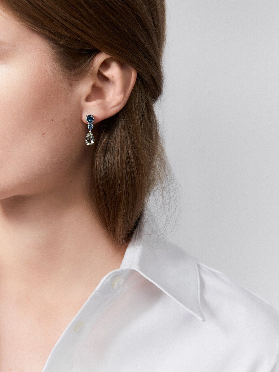 Pendientes largos de plata con topacios y amatista verde Multicolor-3