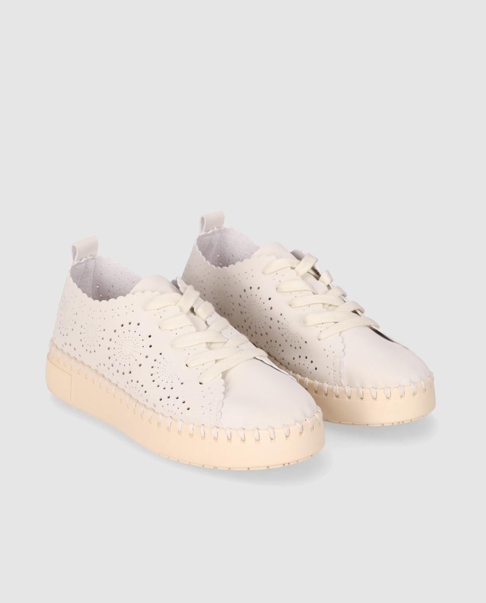 Zapatos de cordones de mujer con perforaciones decorativas y cierre de cordones - Chika10 - Blanco Blanco-3
