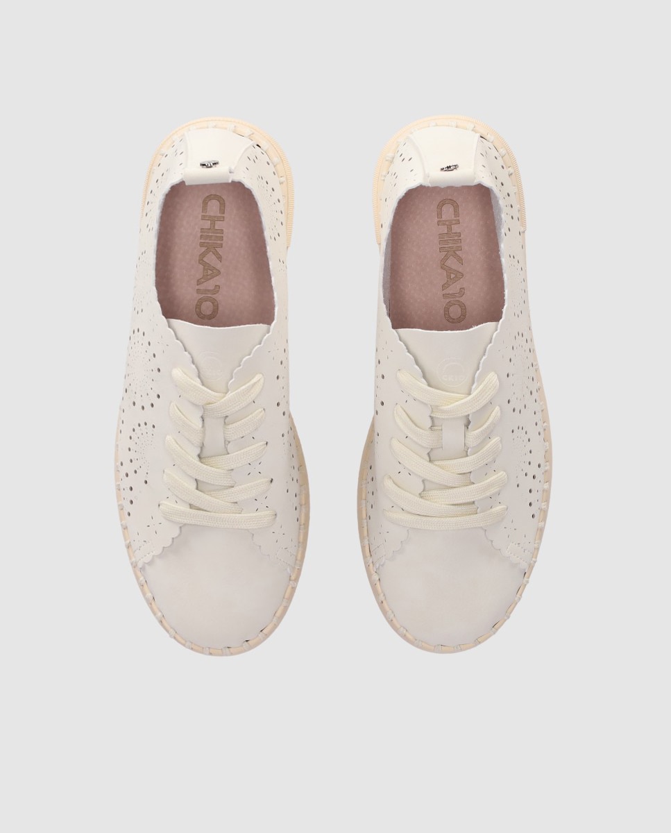 Zapatos de cordones de mujer con perforaciones decorativas y cierre de cordones - Chika10 - Blanco Blanco-4