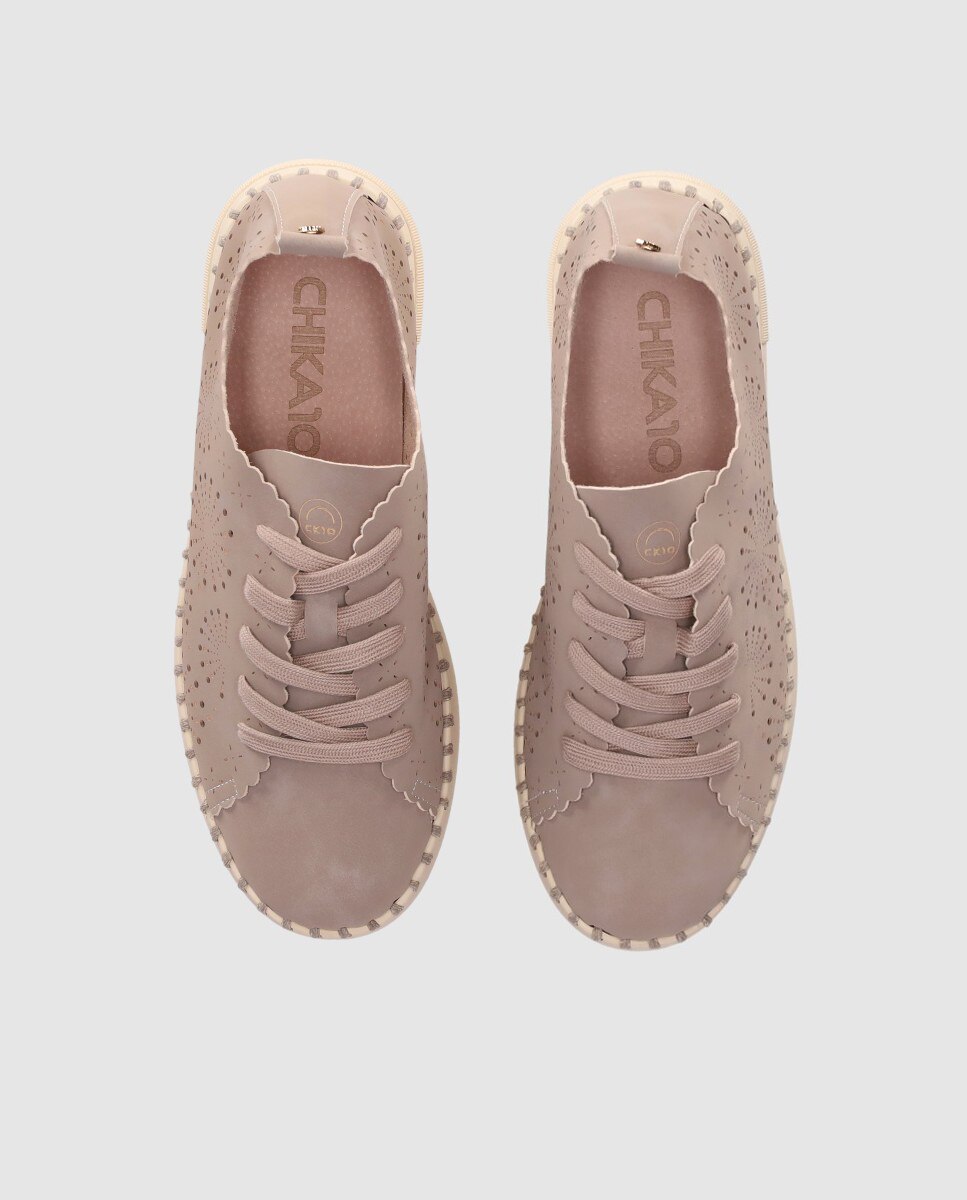 Zapatos de cordones de mujer con perforaciones decorativas y cierre de cordones - Chika10 - Topo Topo-5