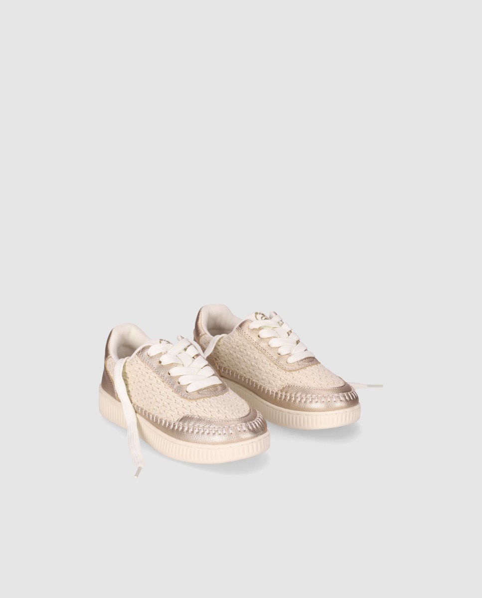 Zapatillas deportivas de niña con cierre de cordones y combinación de materiales - Chika10 Kids - Oro Oro-2