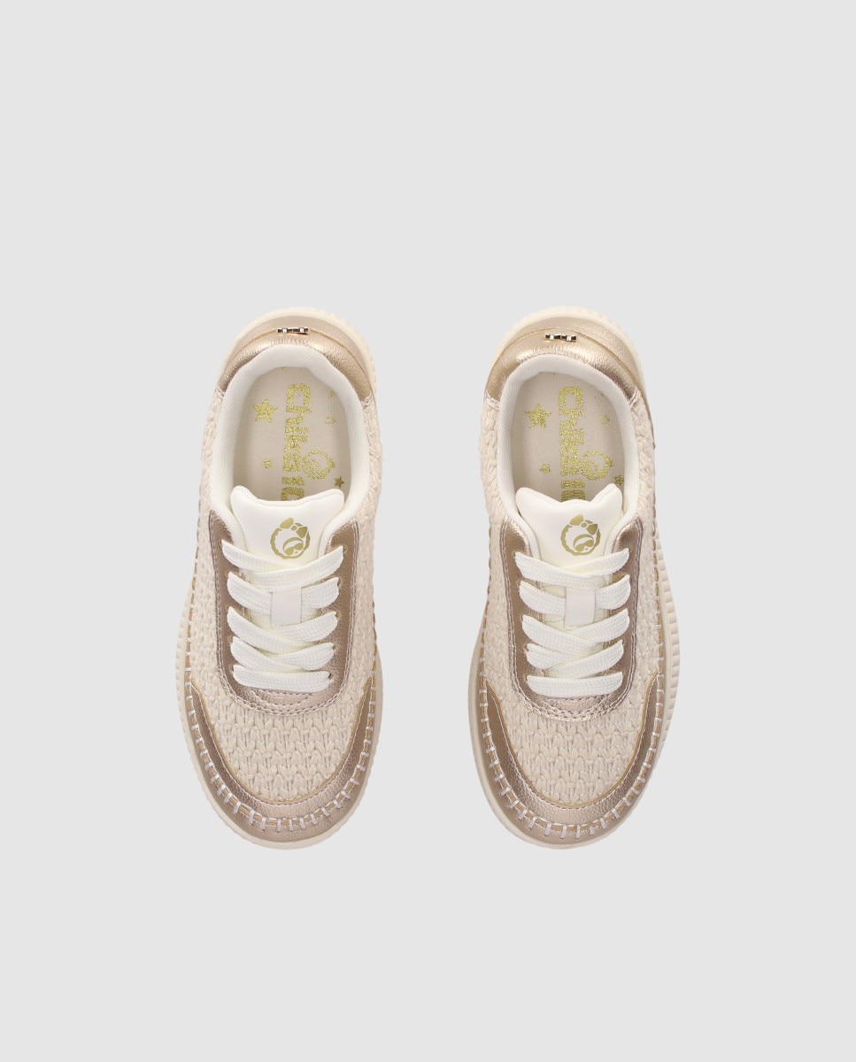 Zapatillas deportivas de niña con cierre de cordones y combinación de materiales - Chika10 Kids - Oro Oro-4