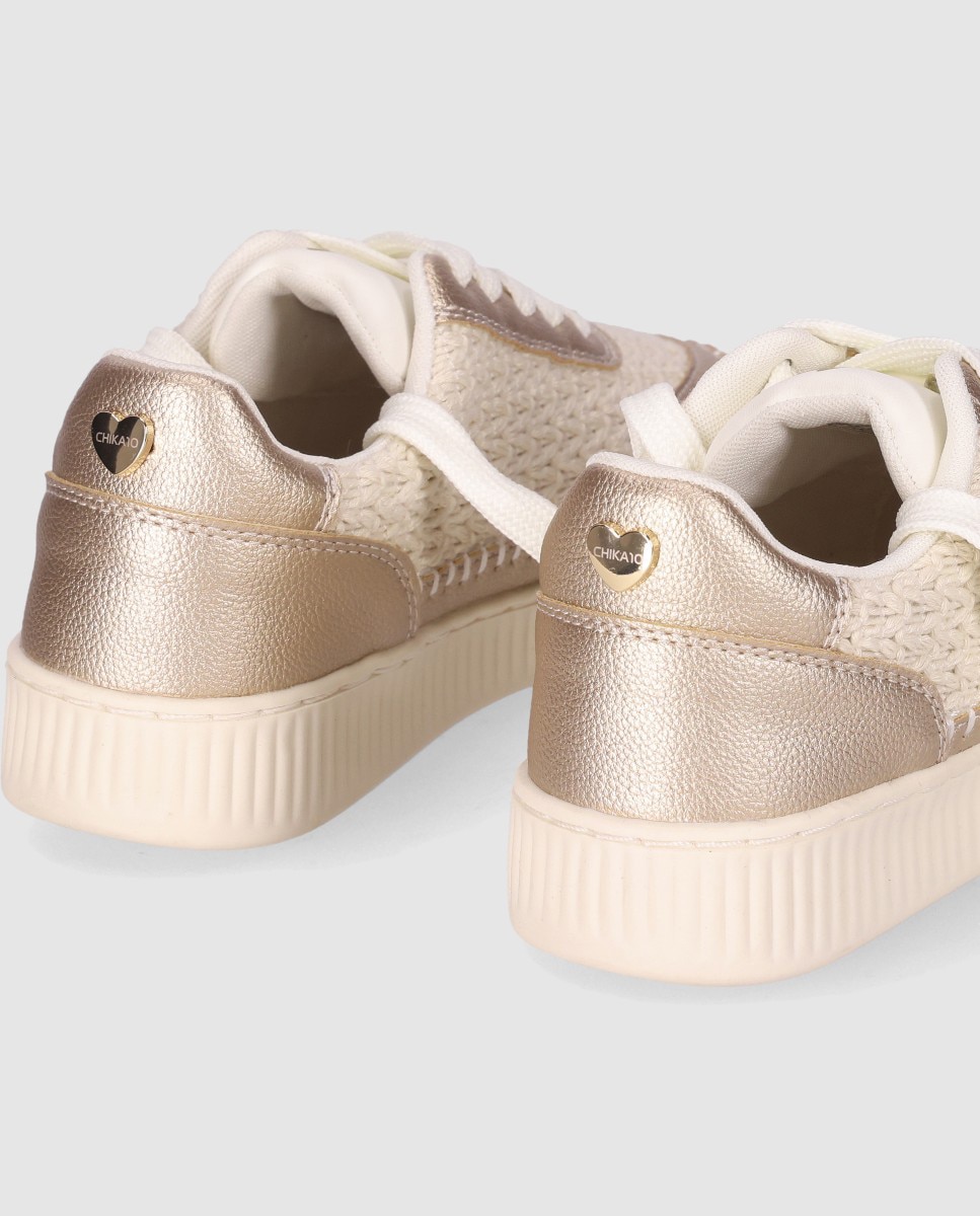 Zapatillas deportivas de niña con cierre de cordones y combinación de materiales - Chika10 Kids - Oro Oro-5