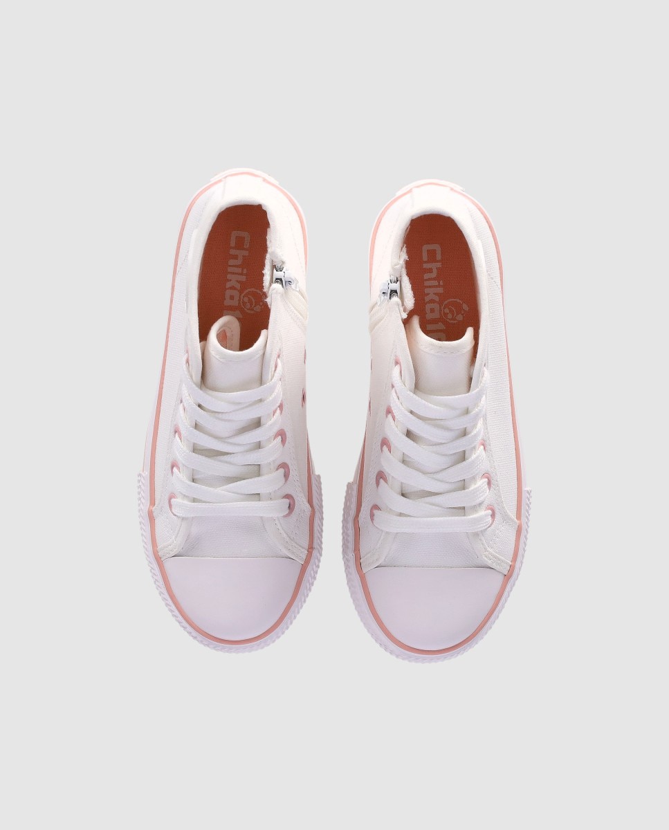 Zapatillas de lona de niña con cierre de cremallera y puntera redonda - Chika10 Kids - Rosa / Blanco Rosa / Blanco-4
