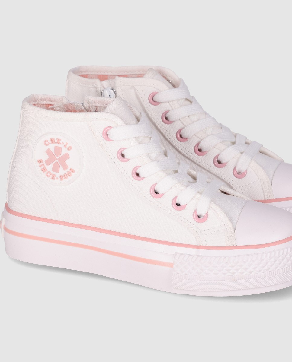 Zapatillas de lona de niña con cierre de cremallera y puntera redonda - Chika10 Kids - Rosa / Blanco Rosa / Blanco-5