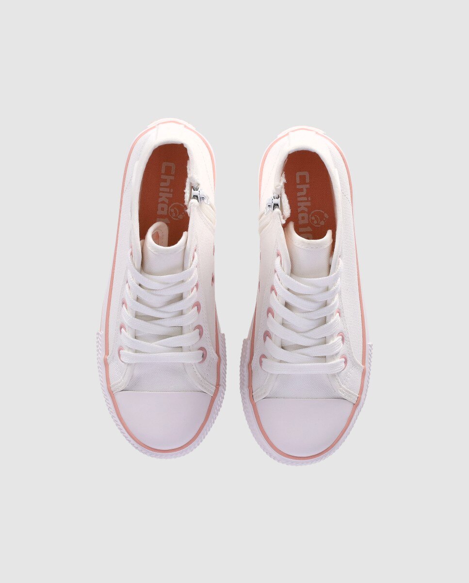 Zapatillas de lona de niña con cierre de cremallera y puntera redonda - Chika10 Kids - Blanco Blanco-4