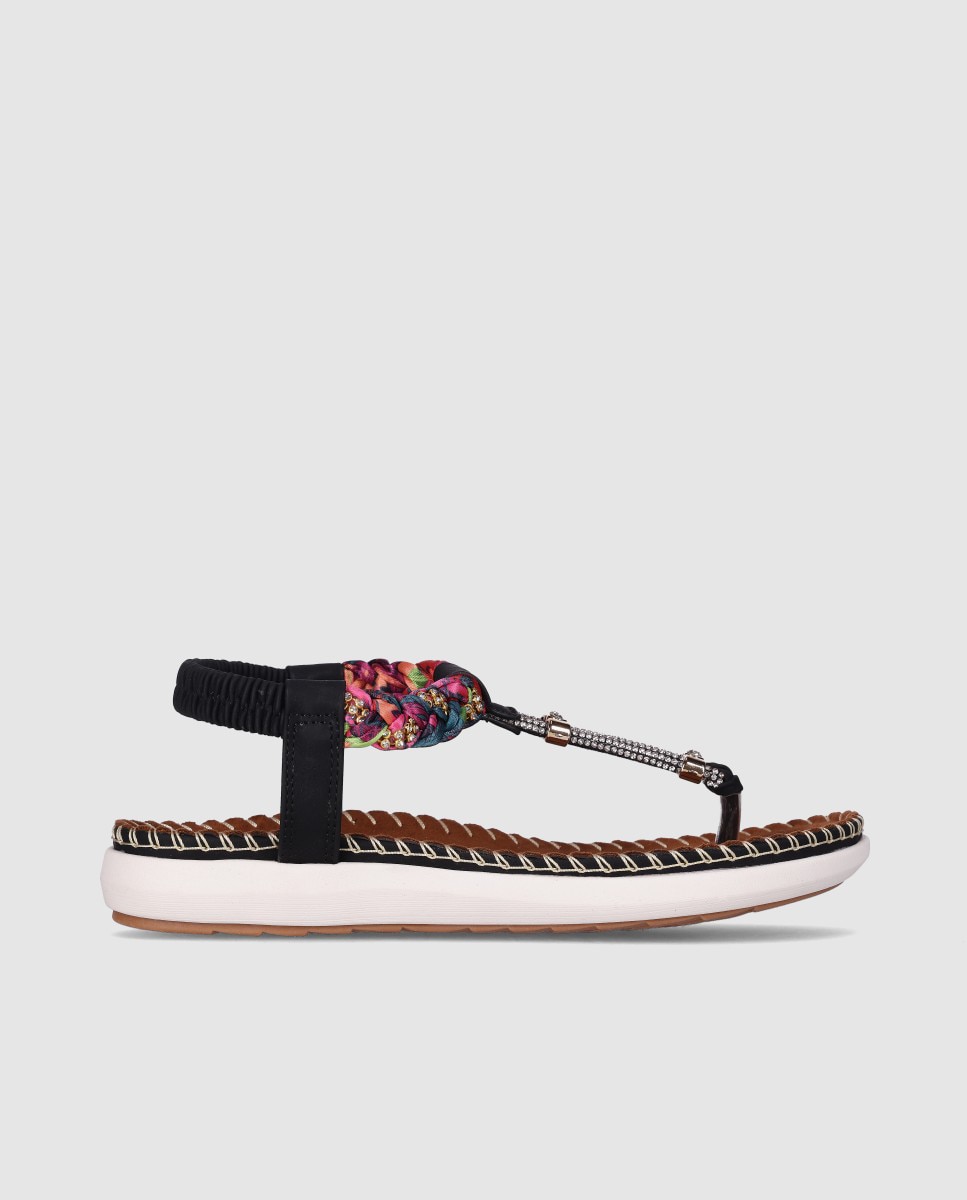 Chika10 - Sandalias planas de mujer con diseño trenzado, detalles metálicos y cierre elástico.