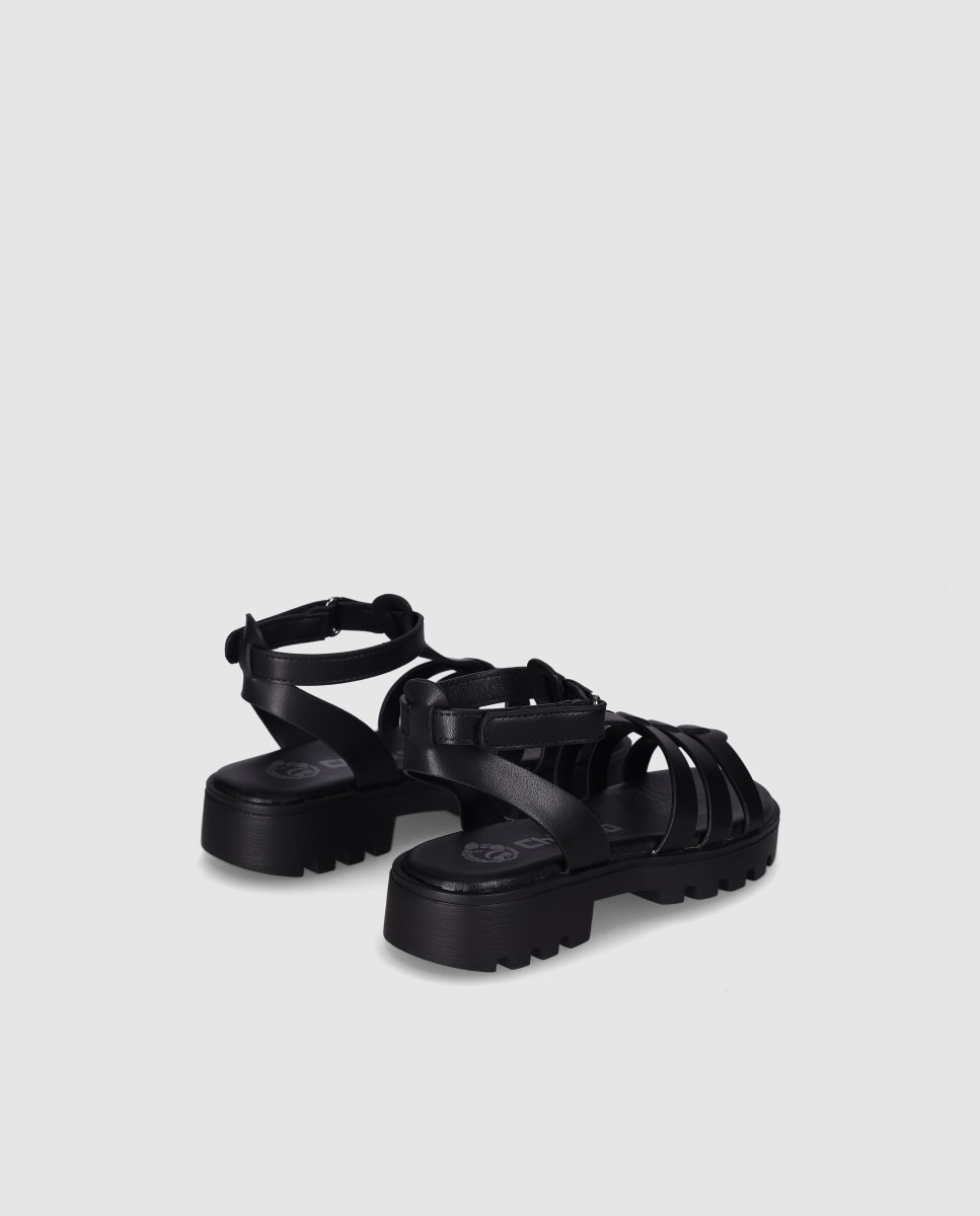 Sandalias abiertas de niña en piel de estilo romano con suela dentada - Chika10 Kids - Negro Negro-3