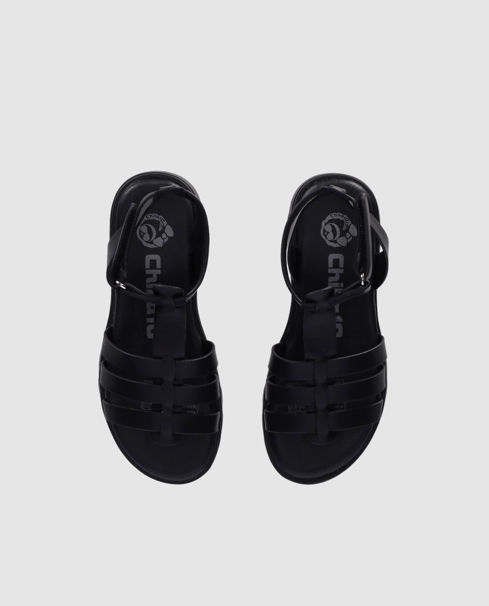 Sandalias abiertas de niña en piel de estilo romano con suela dentada - Chika10 Kids - Negro Negro-4