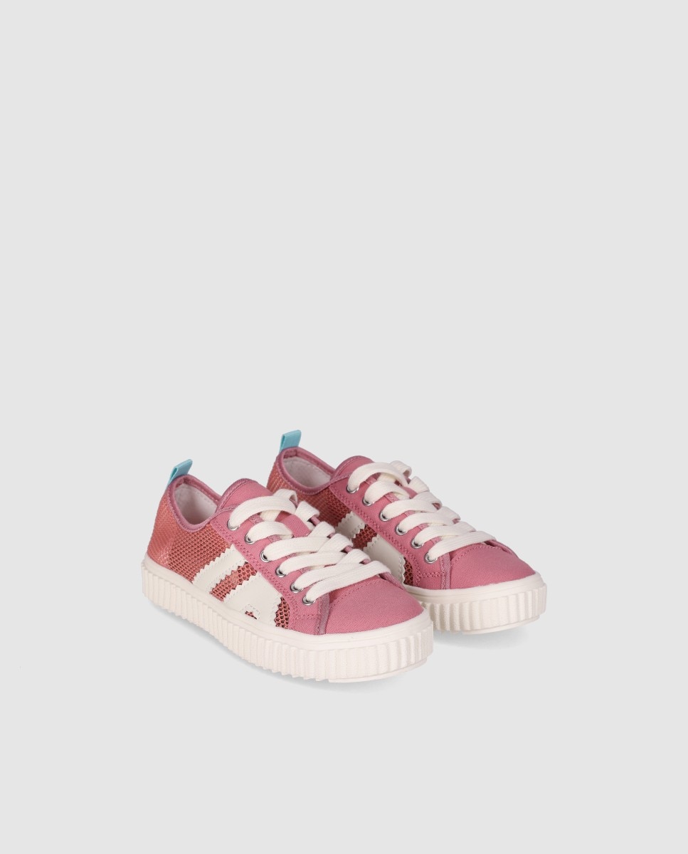 Zapatillas deportivas de niña con detalles perforados y cierre acordonado - Chika10 Kids - Rosa Rosa-2