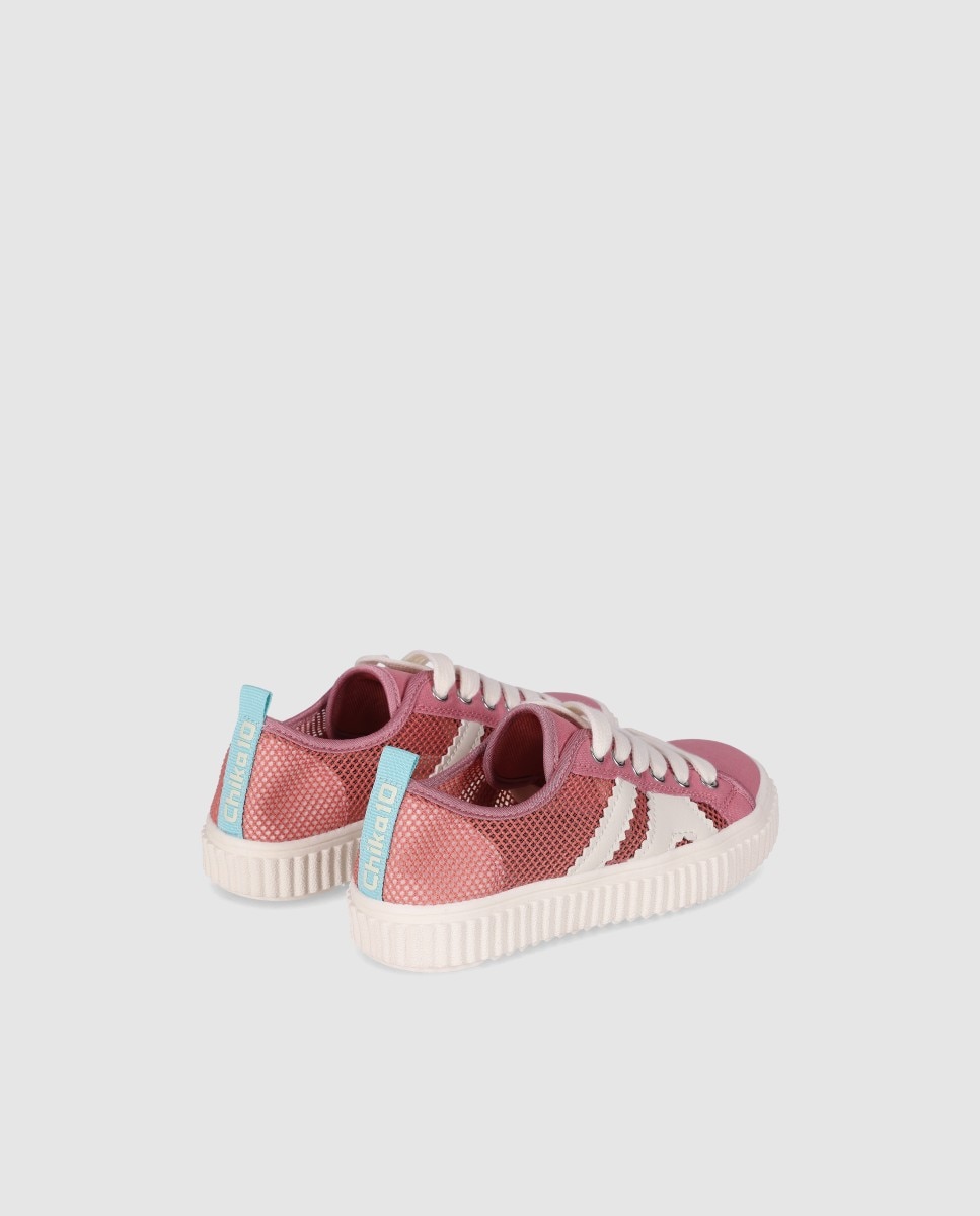 Zapatillas deportivas de niña con detalles perforados y cierre acordonado - Chika10 Kids - Rosa Rosa-3