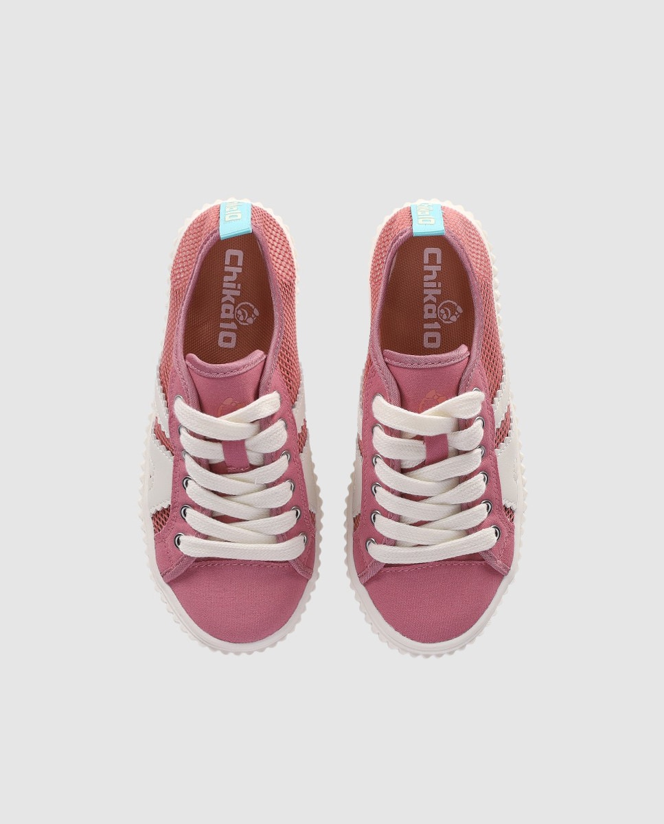 Zapatillas deportivas de niña con detalles perforados y cierre acordonado - Chika10 Kids - Rosa Rosa-4