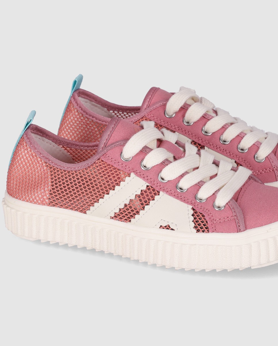 Zapatillas deportivas de niña con detalles perforados y cierre acordonado - Chika10 Kids - Rosa Rosa-5