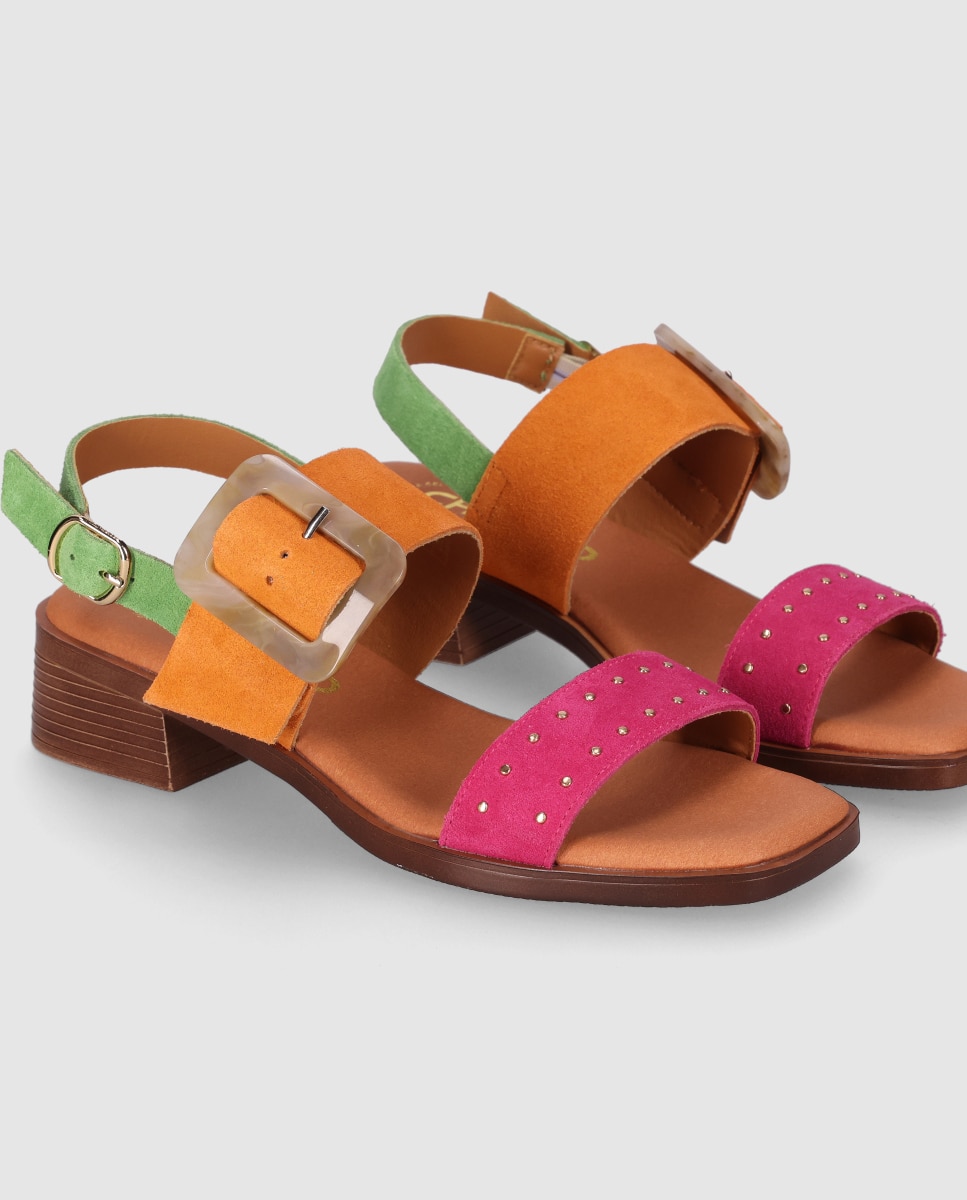 Sandalia de tacón de mujer en piel con hebilla decorativa y plantilla acolchada - Chika10 - Verde Verde-5