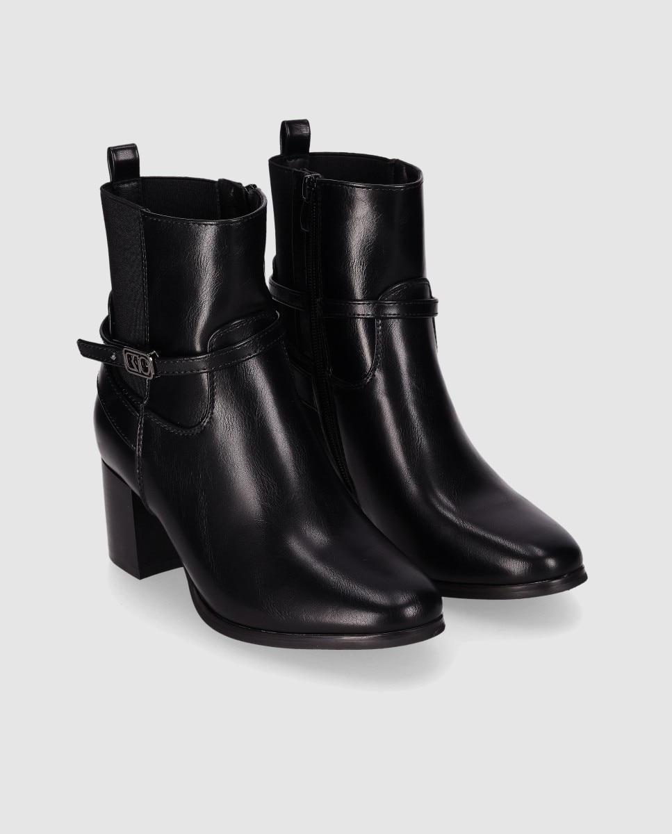Botines básicos de mujer con tacón ancho y panel elástico con diseño elegante - Chika10 - Negro Negro-3