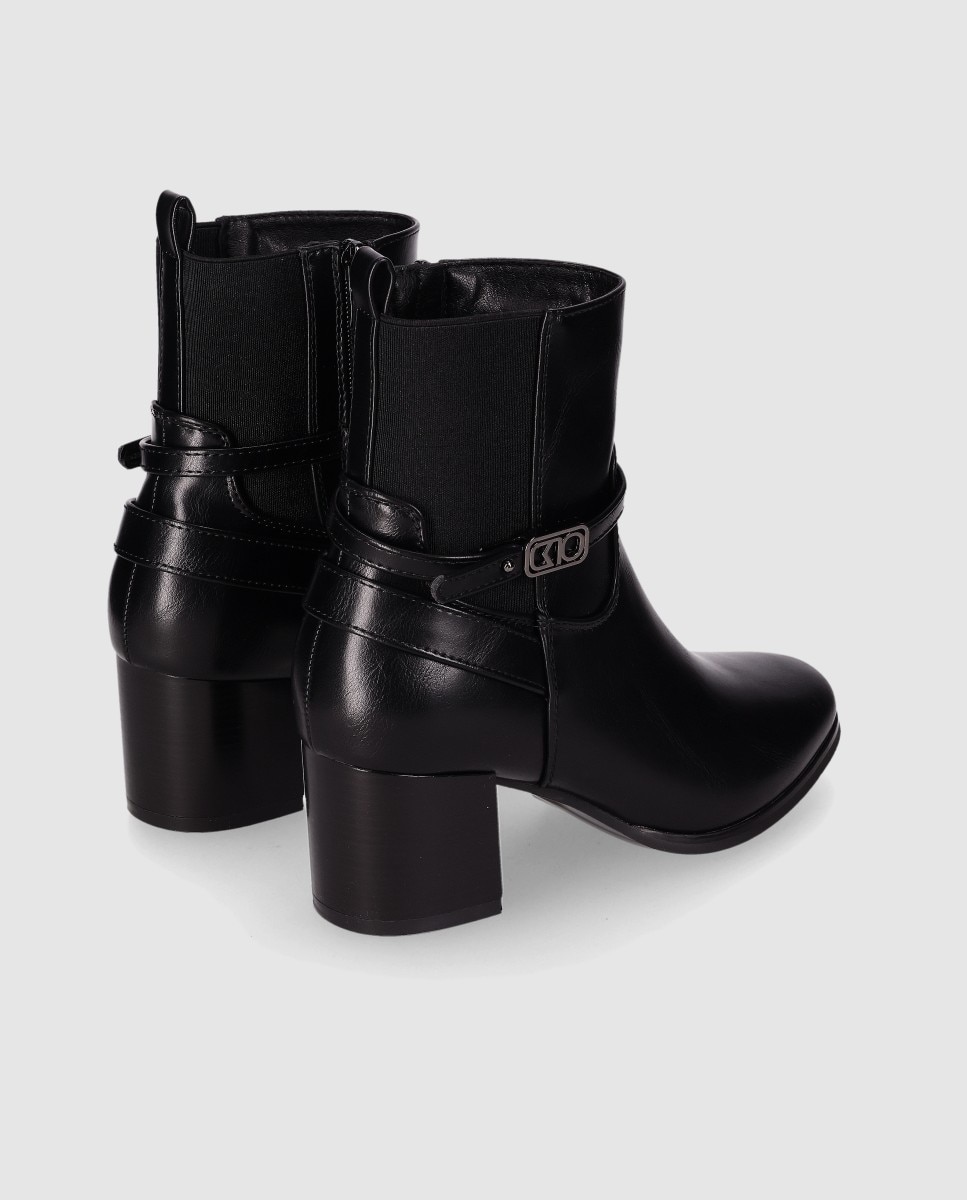 Botines básicos de mujer con tacón ancho y panel elástico con diseño elegante - Chika10 - Negro Negro-2