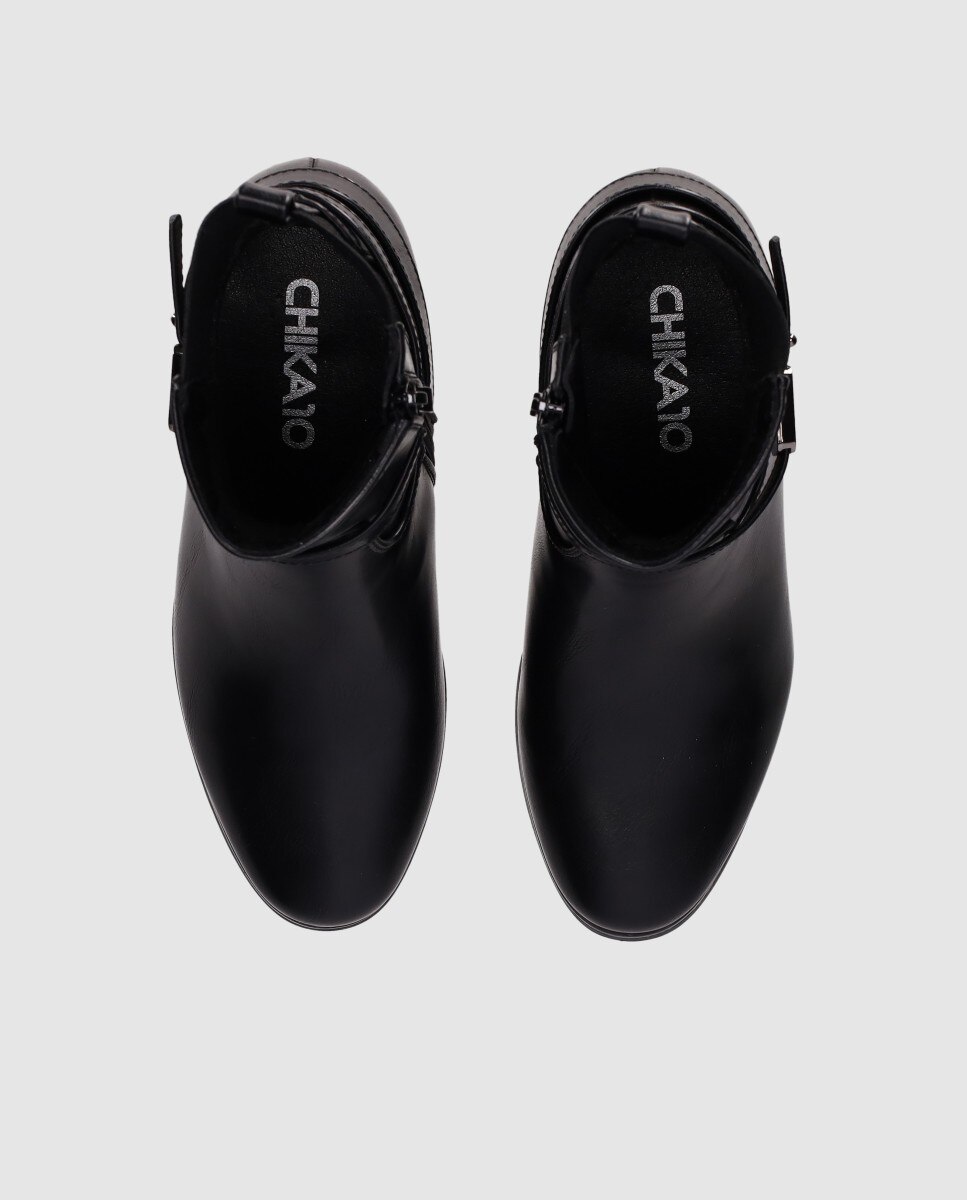 Botines básicos de mujer con tacón ancho y panel elástico con diseño elegante - Chika10 - Negro Negro-4