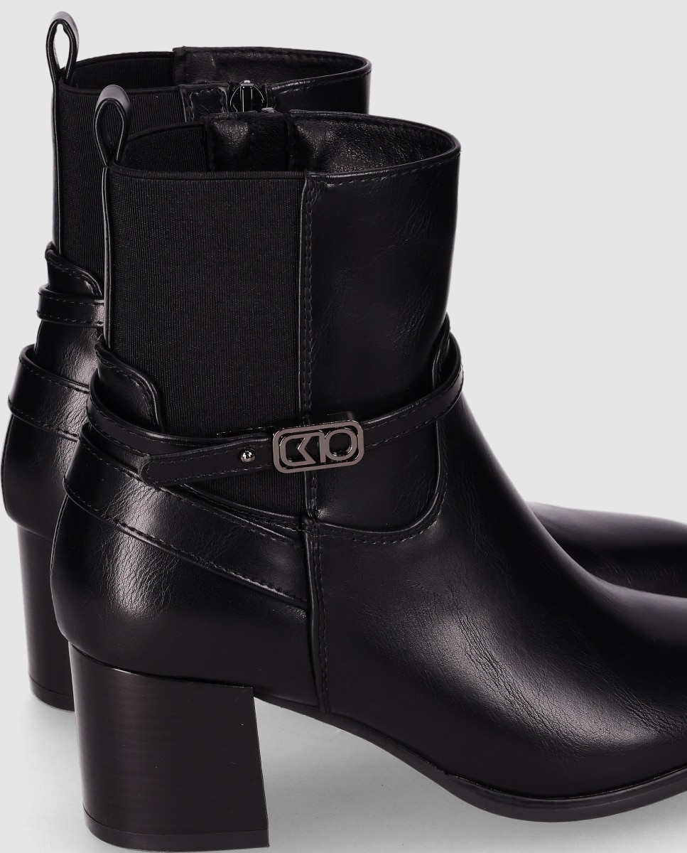 Botines básicos de mujer con tacón ancho y panel elástico con diseño elegante - Chika10 - Negro Negro-5
