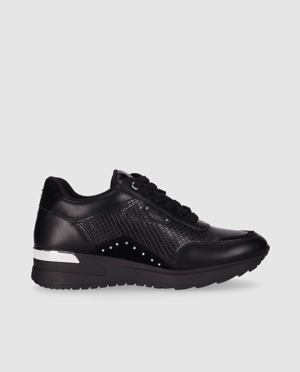 Zapatillas básicas de mujer con textura y detalles metálicos - Chika10 - Negro Negro-1