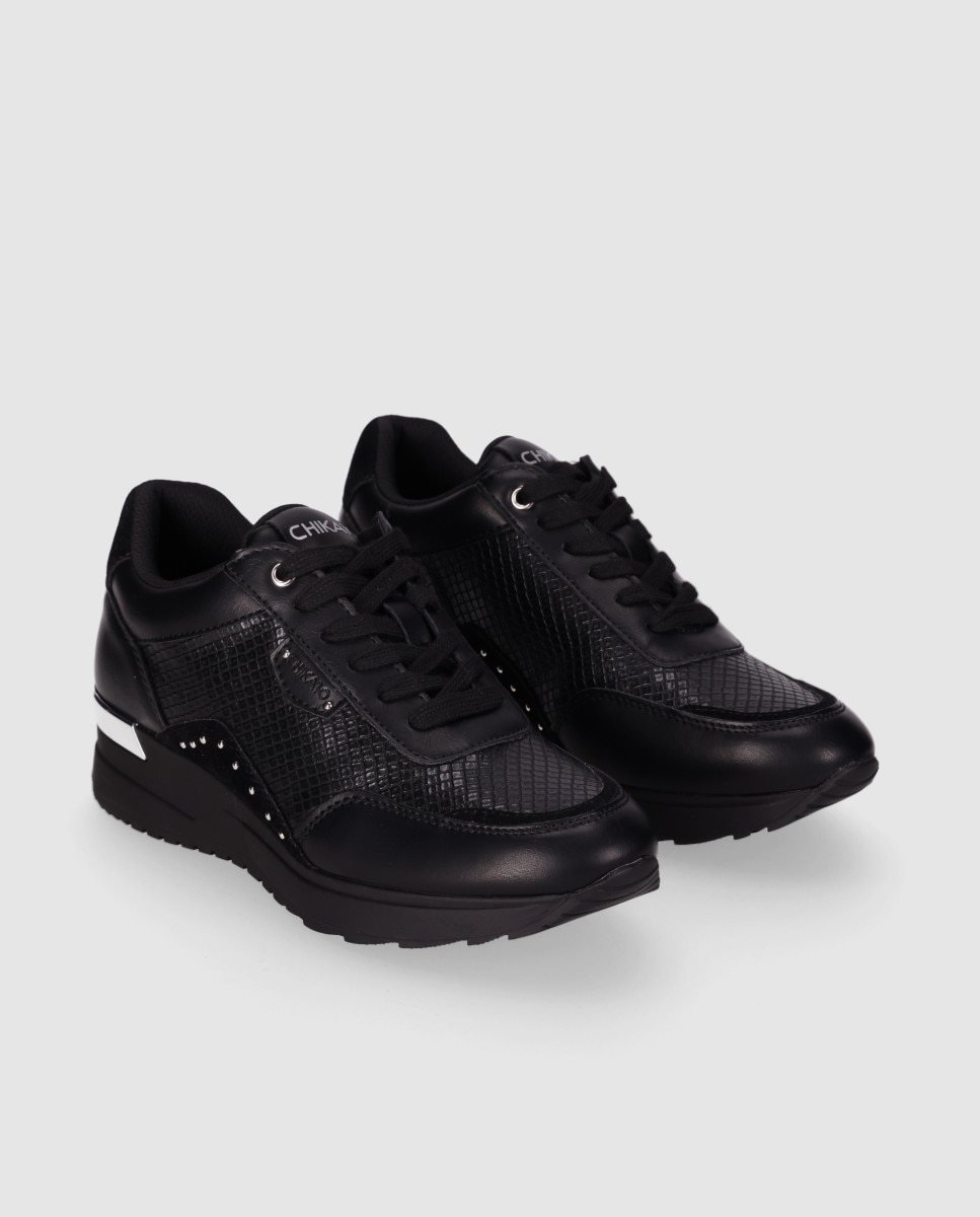 Zapatillas básicas de mujer con textura y detalles metálicos - Chika10 - Negro Negro-3
