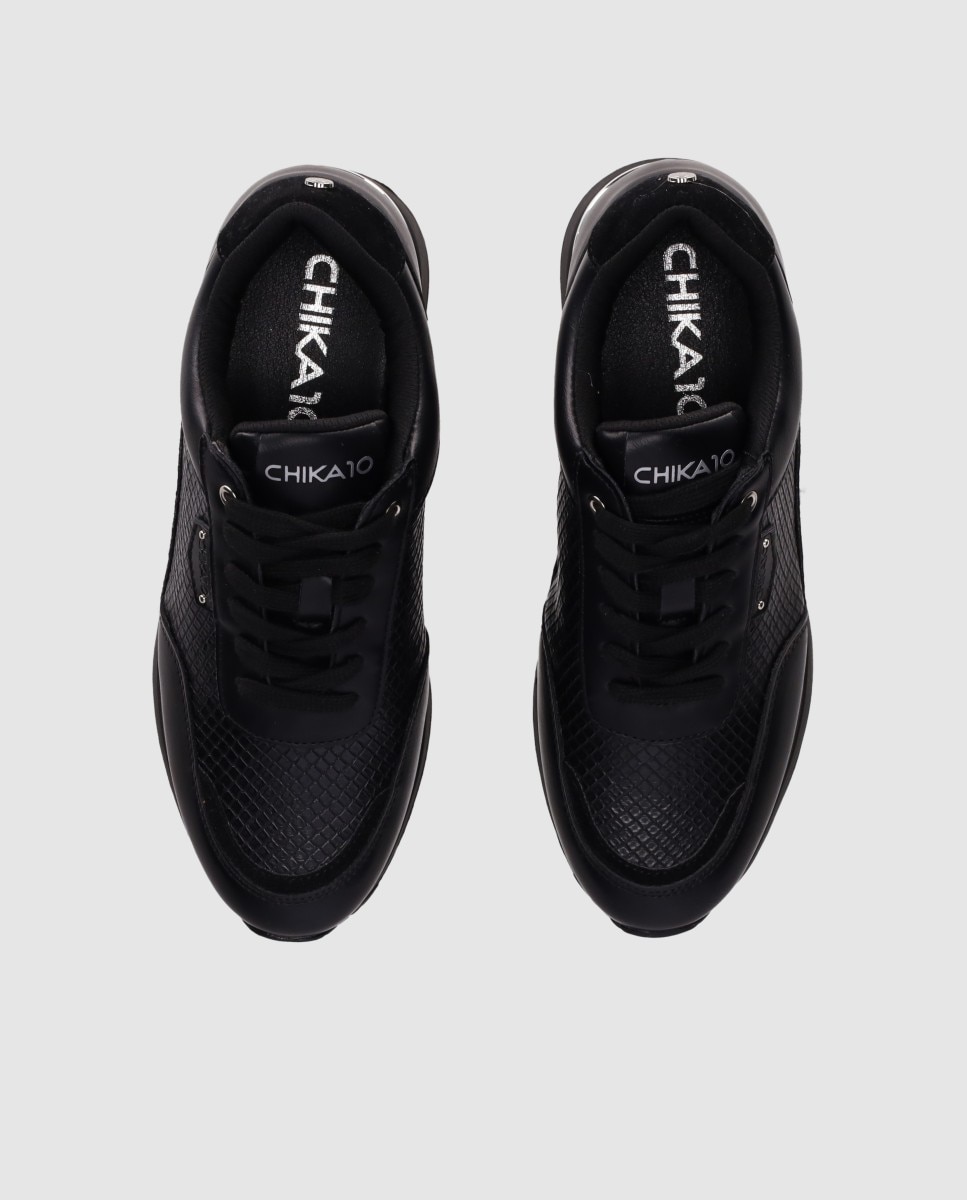 Zapatillas básicas de mujer con textura y detalles metálicos - Chika10 - Negro Negro-4