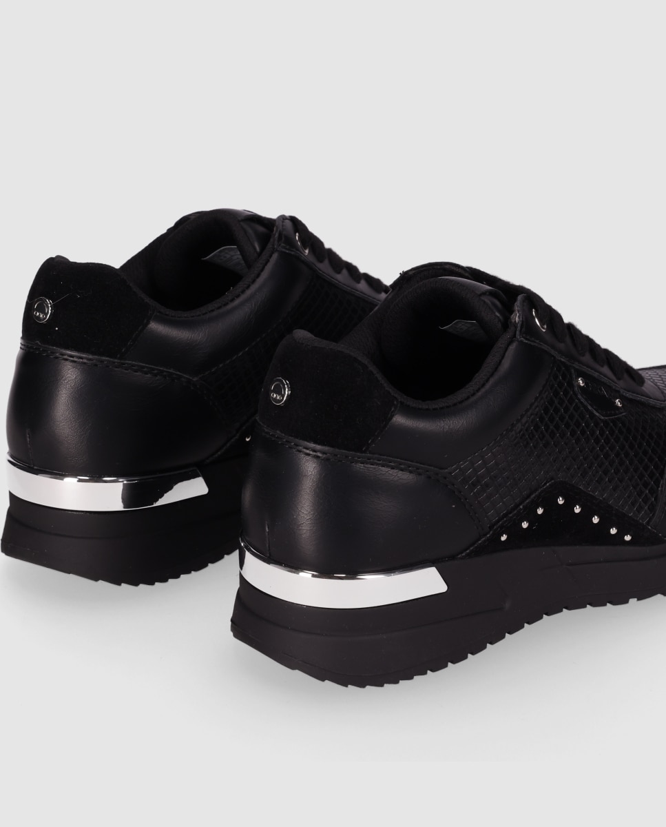 Zapatillas básicas de mujer con textura y detalles metálicos - Chika10 - Negro Negro-5