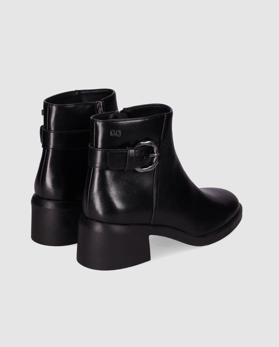 Botines básicos de mujer de tacón bloque con hebilla decorativa y puntera redonda - Chika10 - Negro Negro-2