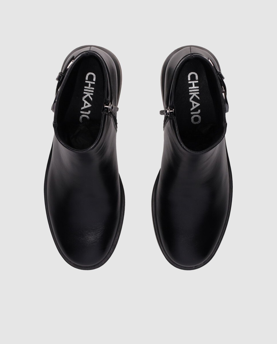 Botines básicos de mujer de tacón bloque con hebilla decorativa y puntera redonda - Chika10 - Negro Negro-4