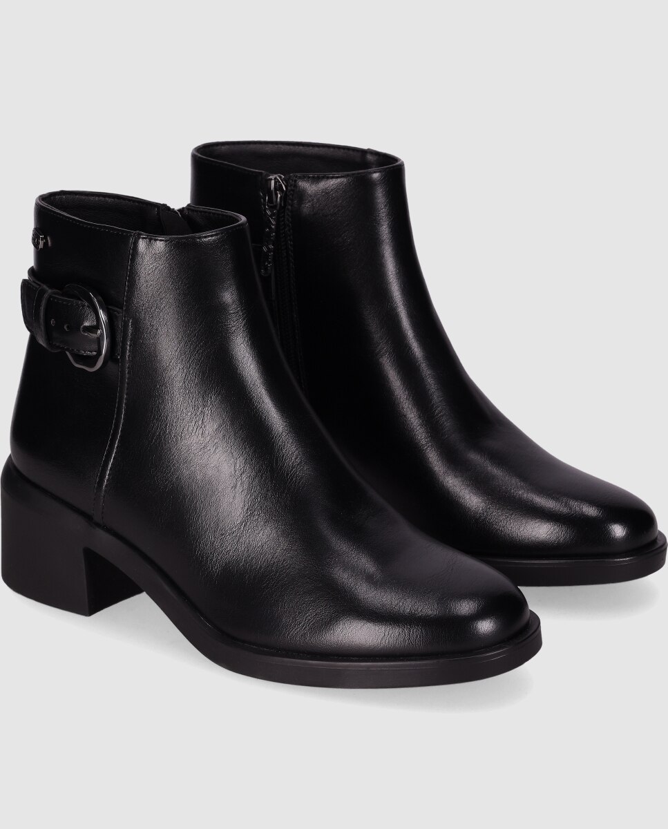 Botines básicos de mujer de tacón bloque con hebilla decorativa y puntera redonda - Chika10 - Negro Negro-5